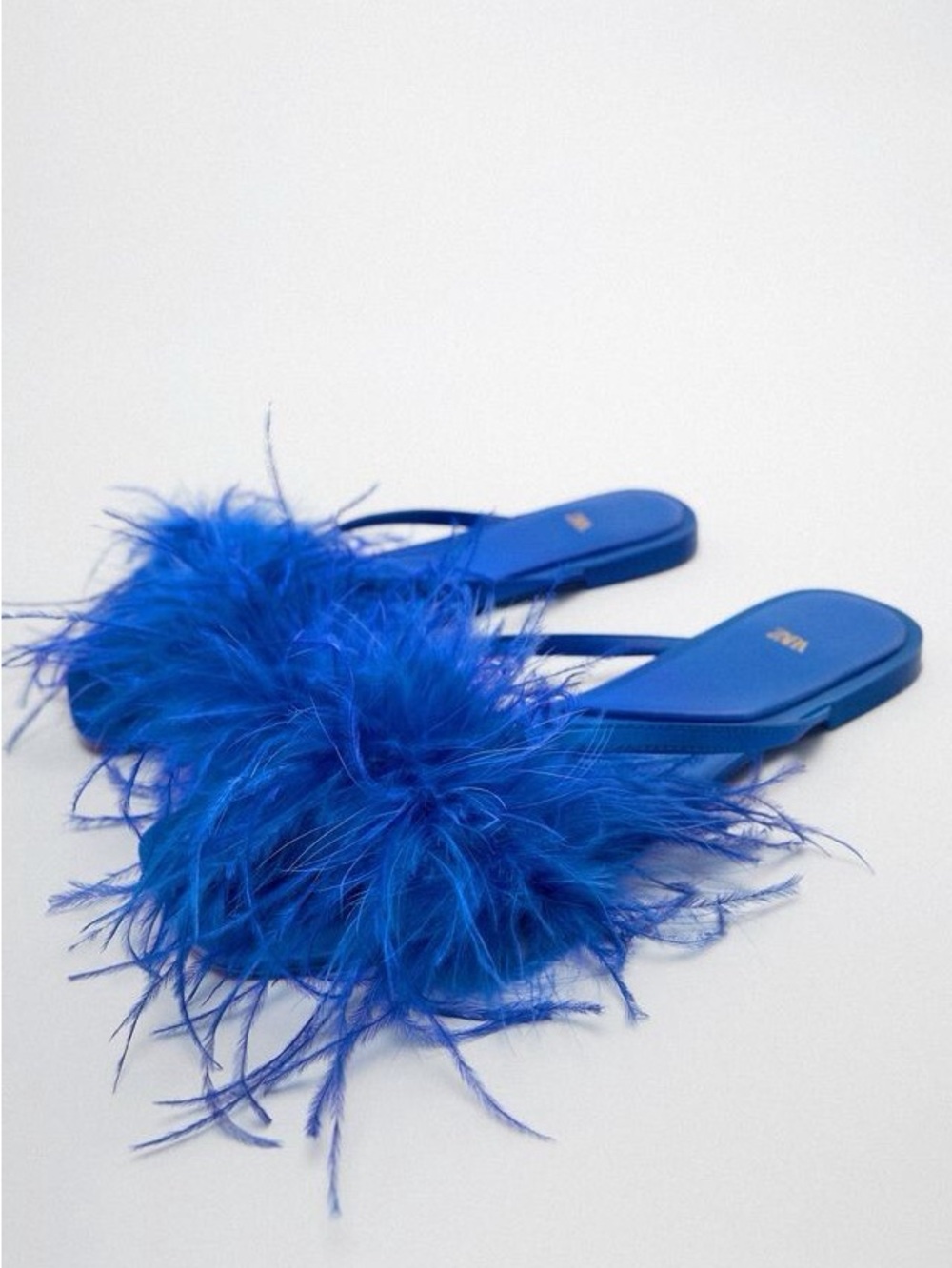 Zara Women's Bright Blue Feather Slide Sandals Size 7 US 37 EU NEW